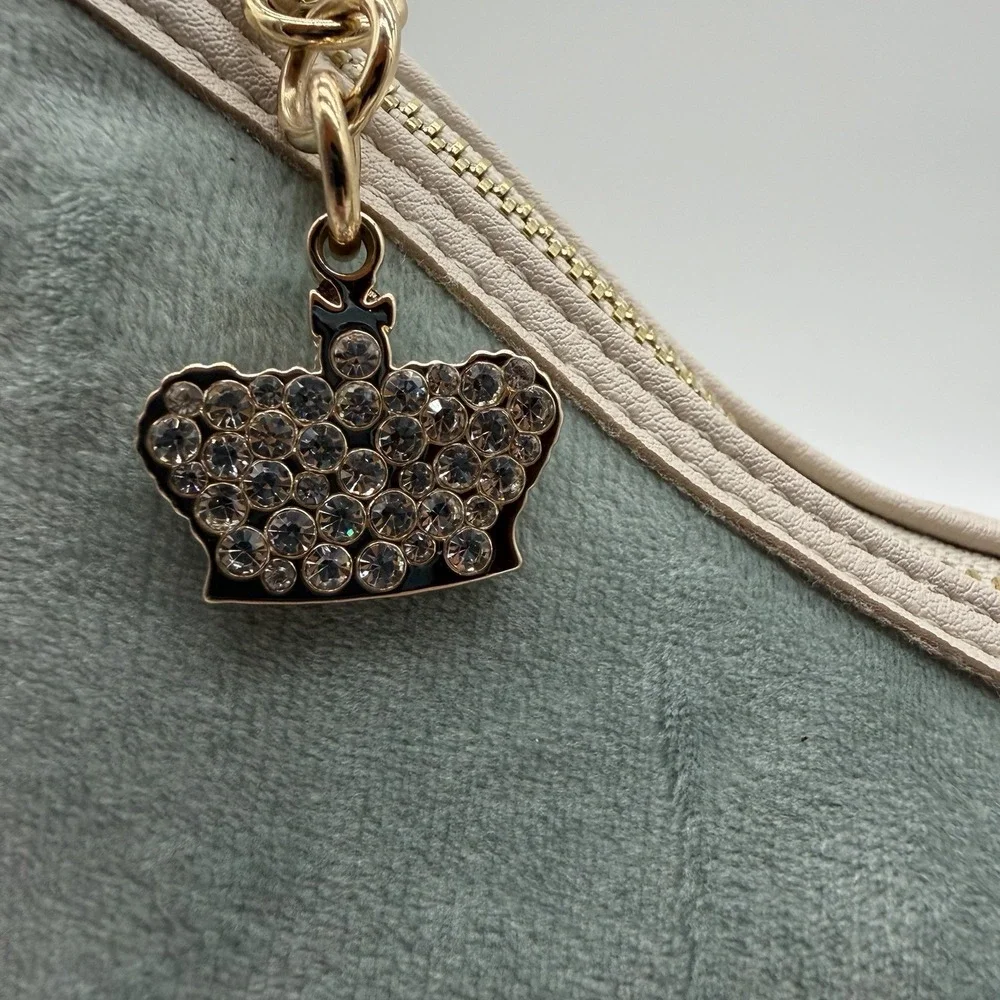 Juicy Couture Dreamy Shoulder Bag & Matching Zip Card Case Sage Green Velour NWT
